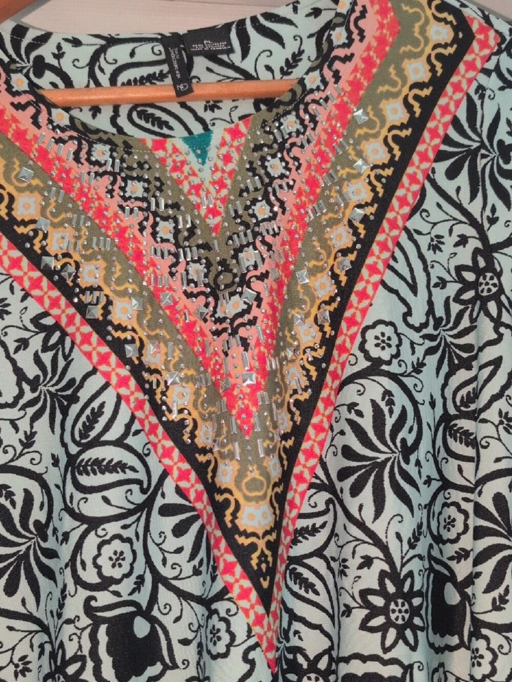 CLEARANCE! new directions Light Blue Floral V-Neck Tunic with Coral Trim - Picture 5 of 5